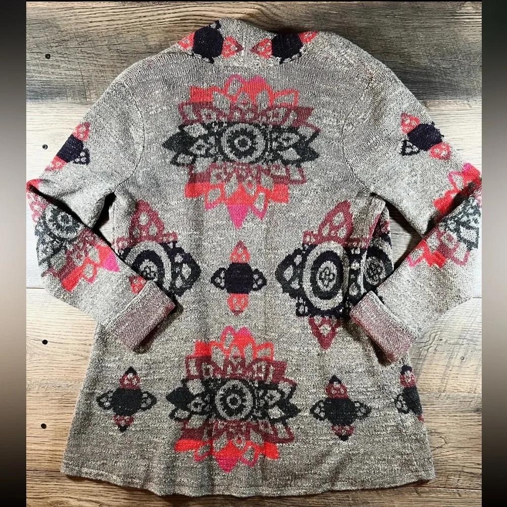 J. JILL Cardigan Womens X-Small Gray Southwestern Print 100% Cotton Open Sweater